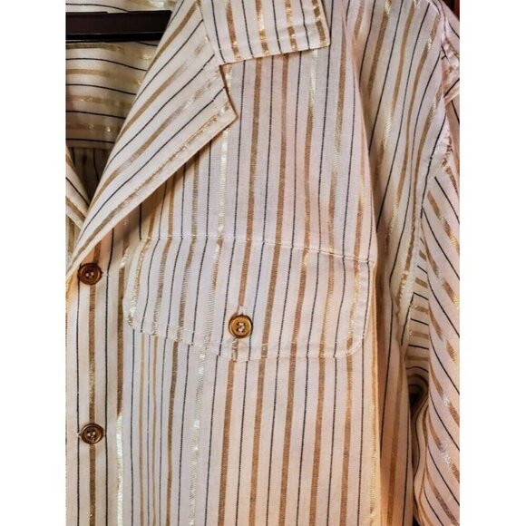 Lizwear by Liz Claiborne Vtg Women's Short Sleeve Gold Metallic Striped Blouse - Picture 7 of 7